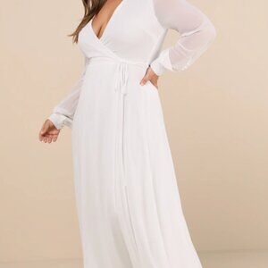 Lulus My Whole Heart White Long Sleeve Wrap Dress XL